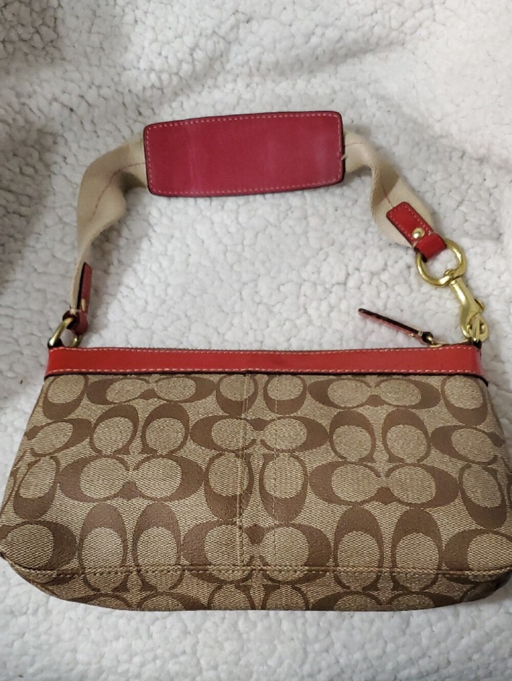Coach Brown Signature Canvas Pink Center Stripe and Coral Trim - Picture 3 of 9